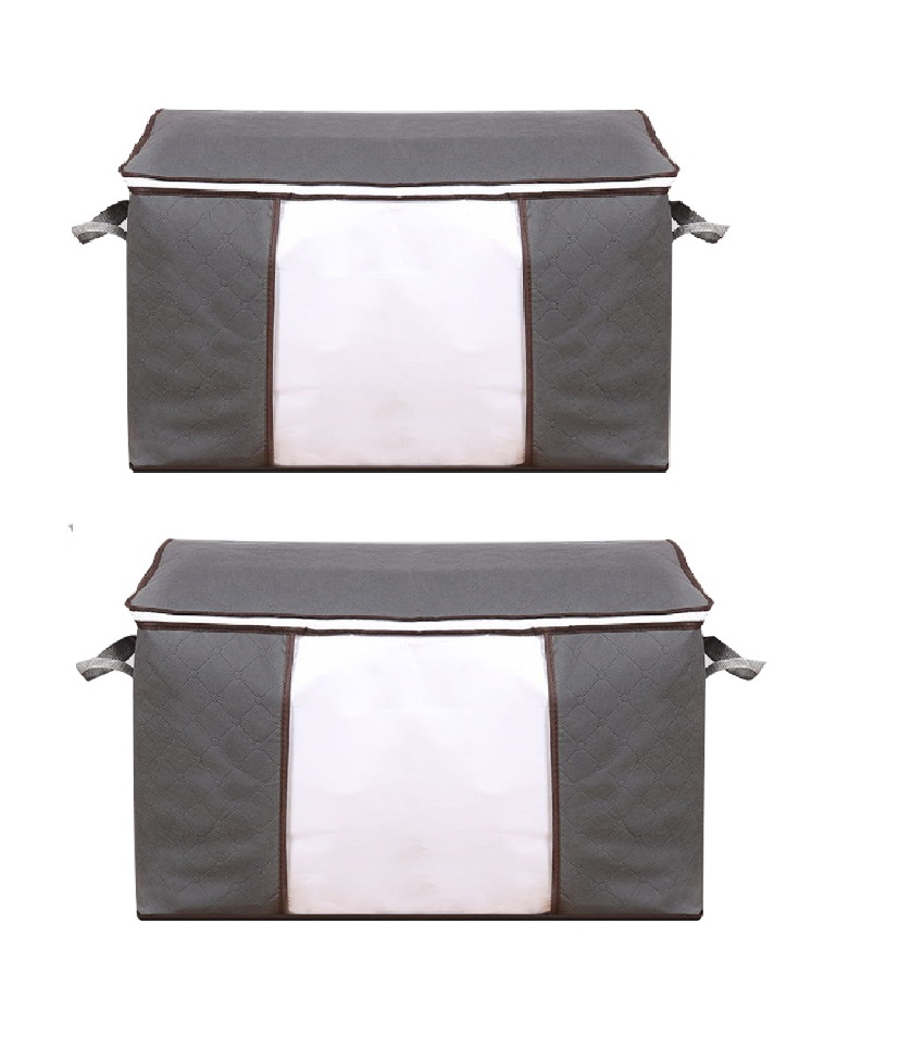 灰色被子收纳袋，特大号拉链袋，带透明大视窗和提手，节省空间的收纳袋，适用于衣柜、毛毯、枕头、床上用品、衣物