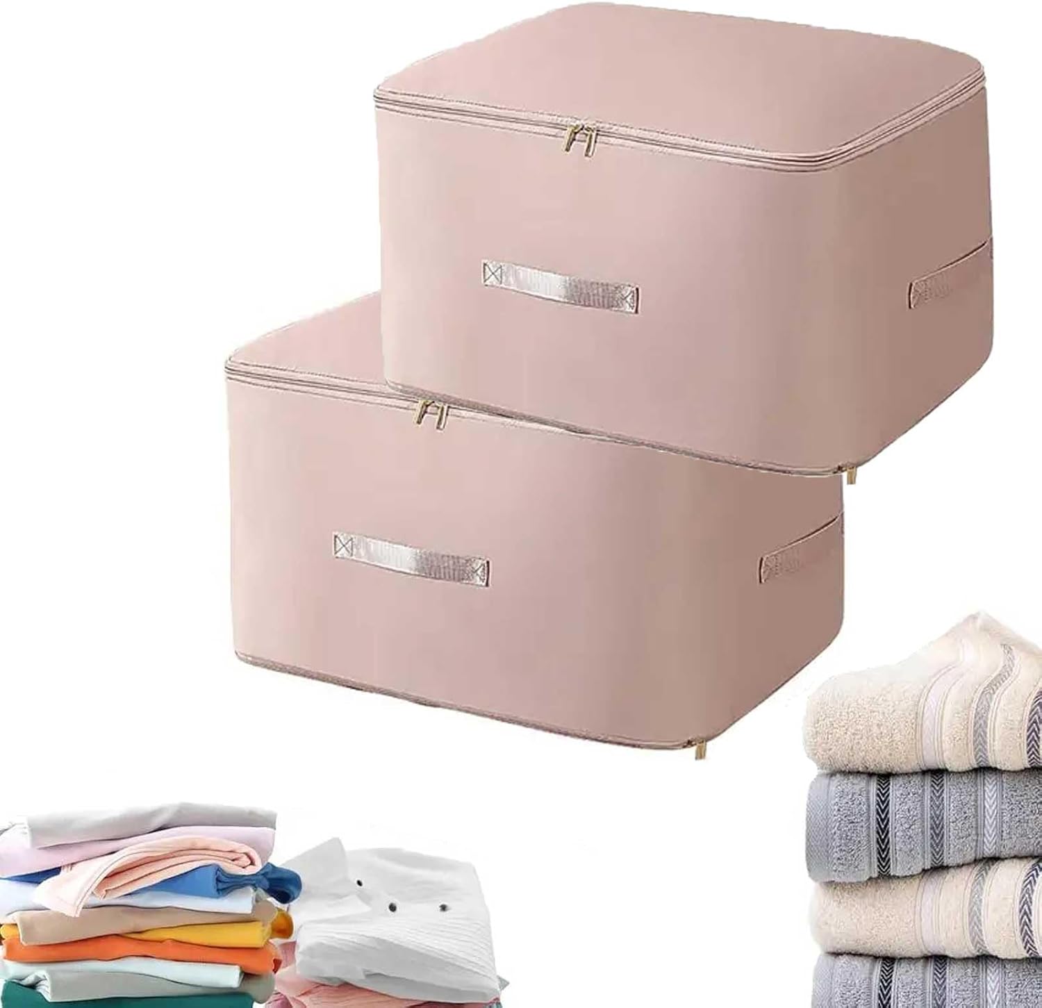 2 件节省空间的自压缩收纳袋，防尘防潮压缩储物袋，适用于特大号/大号被子、枕头、被褥、毯子、羽绒被