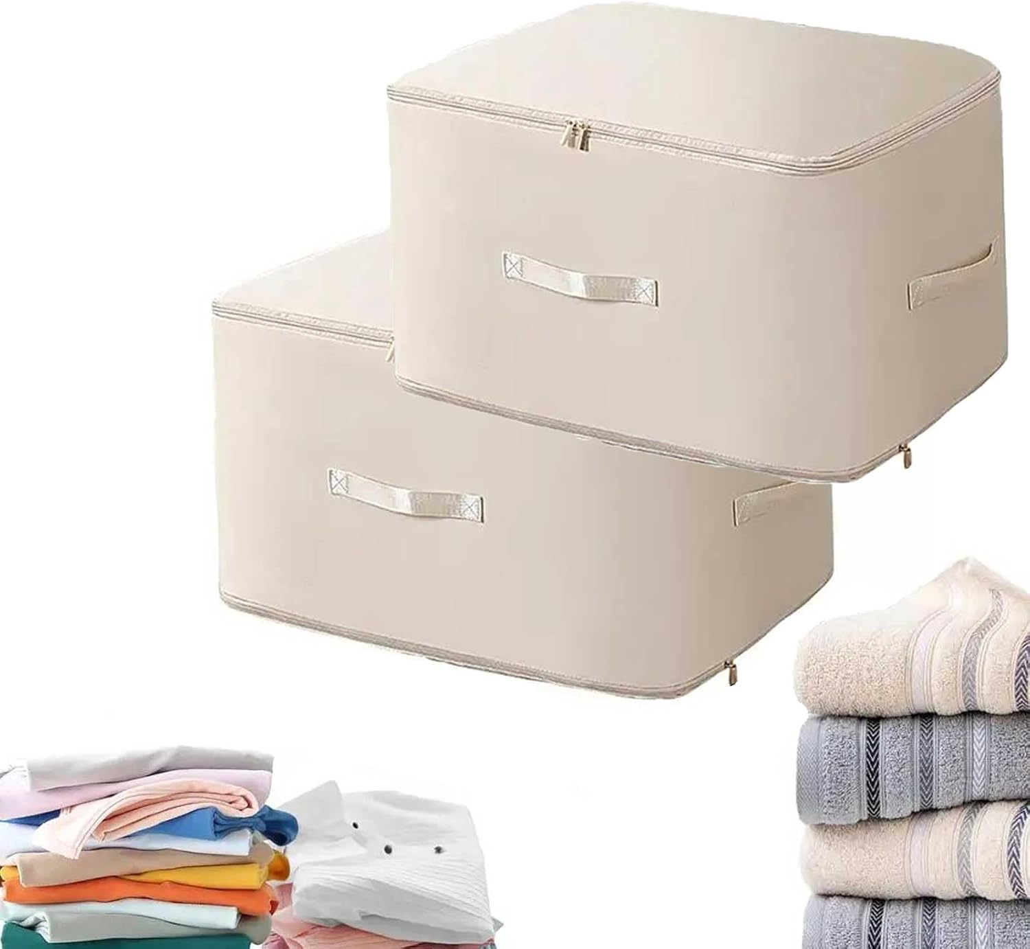 2 件节省空间的自压缩收纳袋，防尘防潮压缩储物袋，适用于特大号/大号被子、枕头、被褥、毯子、羽绒被