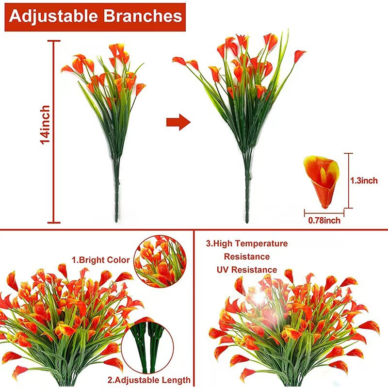 20 束马蹄莲（500 头）室外用人造花，假植物 防紫外线仿真塑料假花，适合室内花盆 家庭门廊装饰