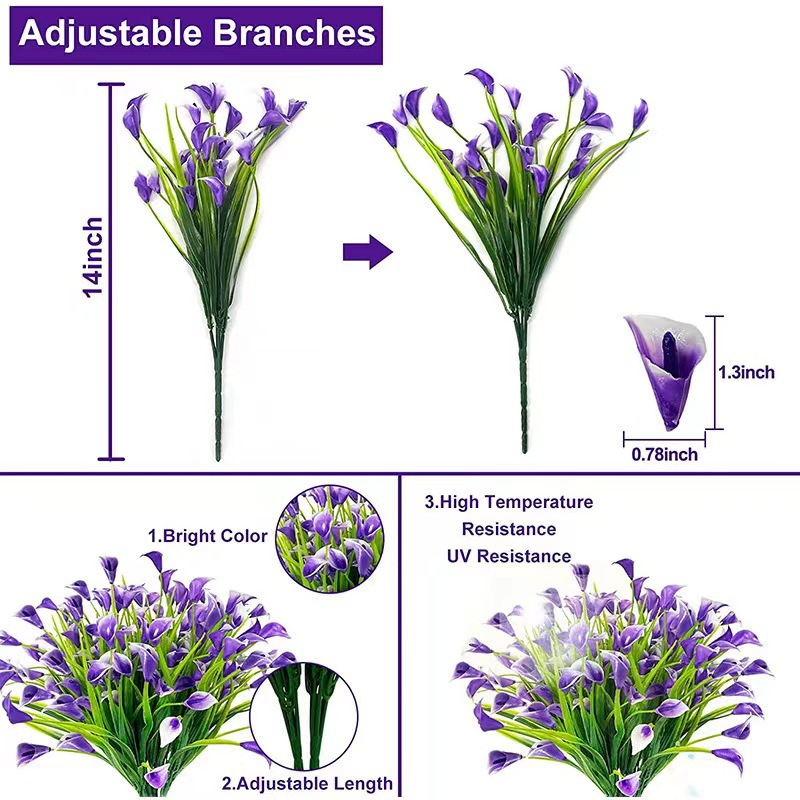 20 束马蹄莲（500 头）室外用人造花，假植物 防紫外线仿真塑料假花，适合室内花盆 家庭门廊装饰
