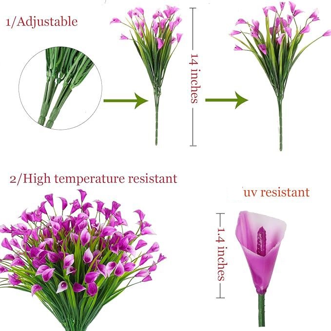 20 束马蹄莲（500 头）室外用人造花，假植物 防紫外线仿真塑料假花，适合室内花盆 家庭门廊装饰
