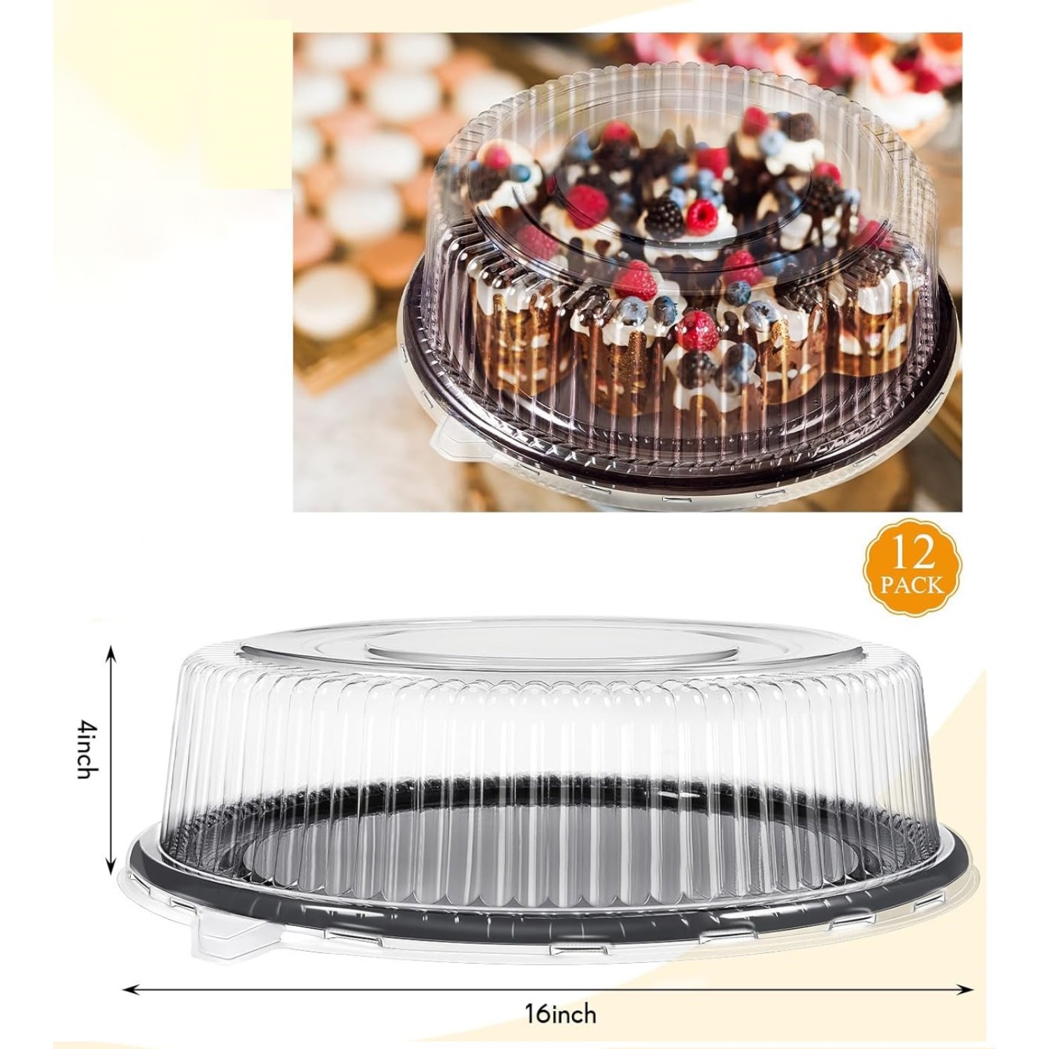  12英寸16英寸黑色水果塑料盒沙拉盒运输芝士面包盒黑色蛋糕盒