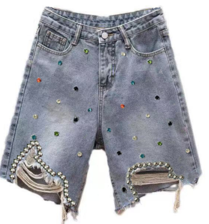 Ladies' DIY Fashionable Mid-Length Pants - Summer New Adjustable Fringed Ripped Casual Pants, High-Waisted Wide-Leg Five-Inch Pants