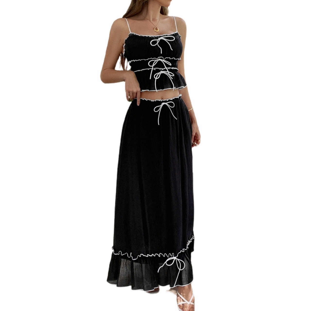 迪芸跨境度假休闲海边氛围感时尚两件套装女2025夏小吊带半身裙子