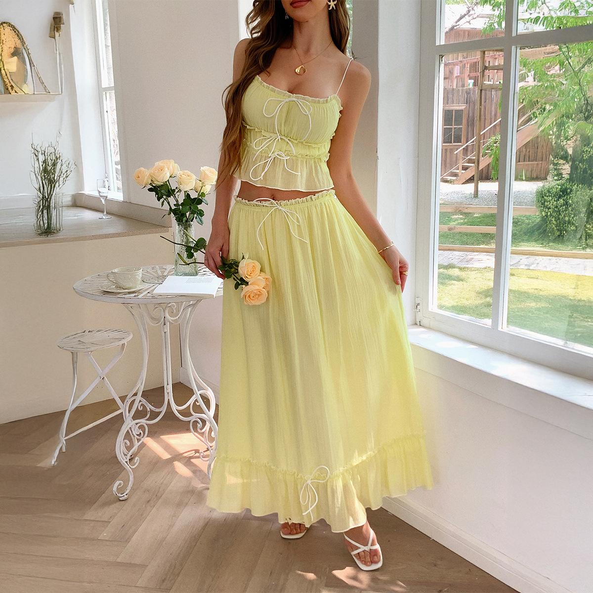 迪芸跨境度假休闲海边氛围感时尚两件套装女2025夏小吊带半身裙子