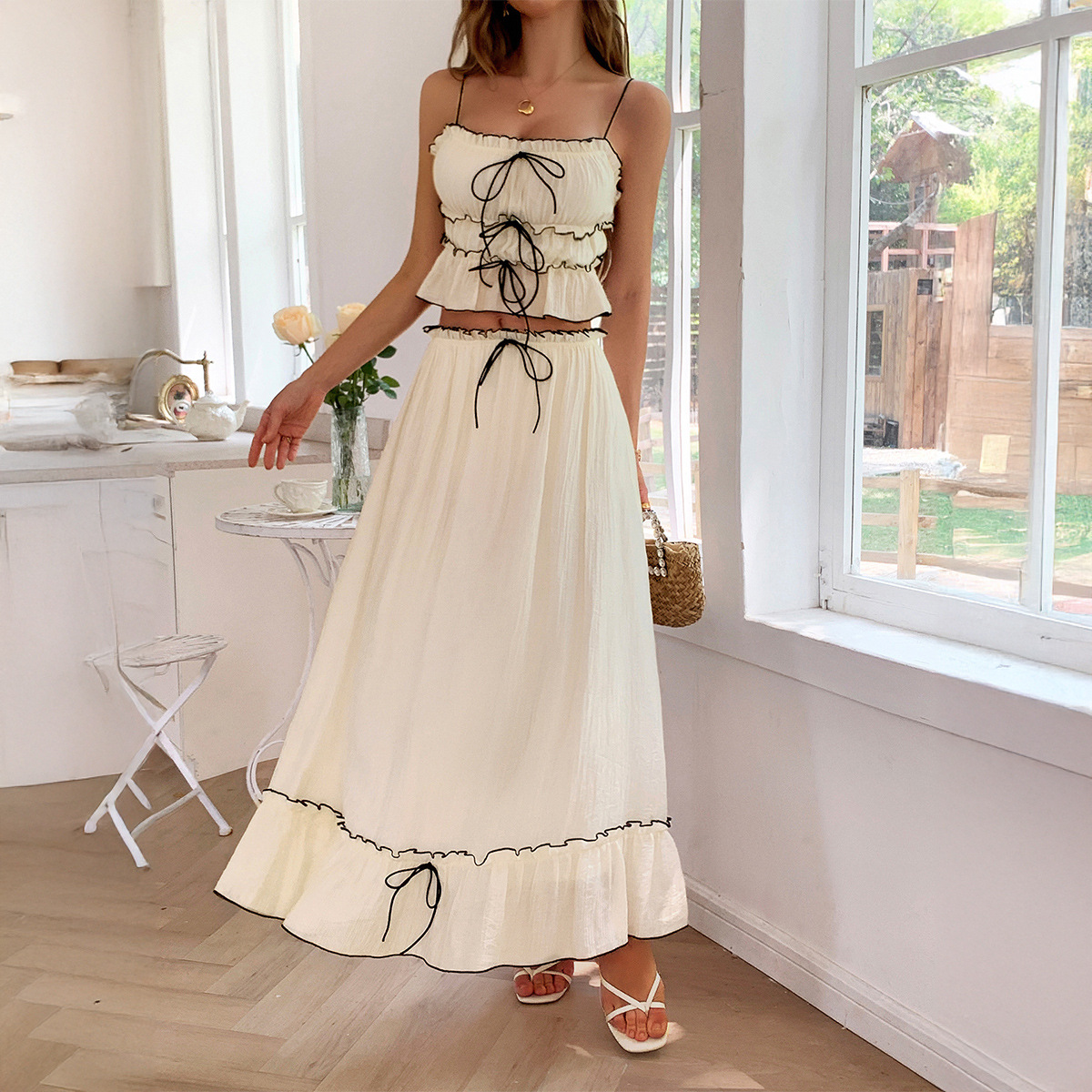 迪芸跨境度假休闲海边氛围感时尚两件套装女2025夏小吊带半身裙子