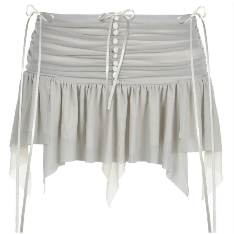 小众褶皱不规则设计感低腰纯色网纱裙跨境新款Y2K辣妹穿搭短裙潮