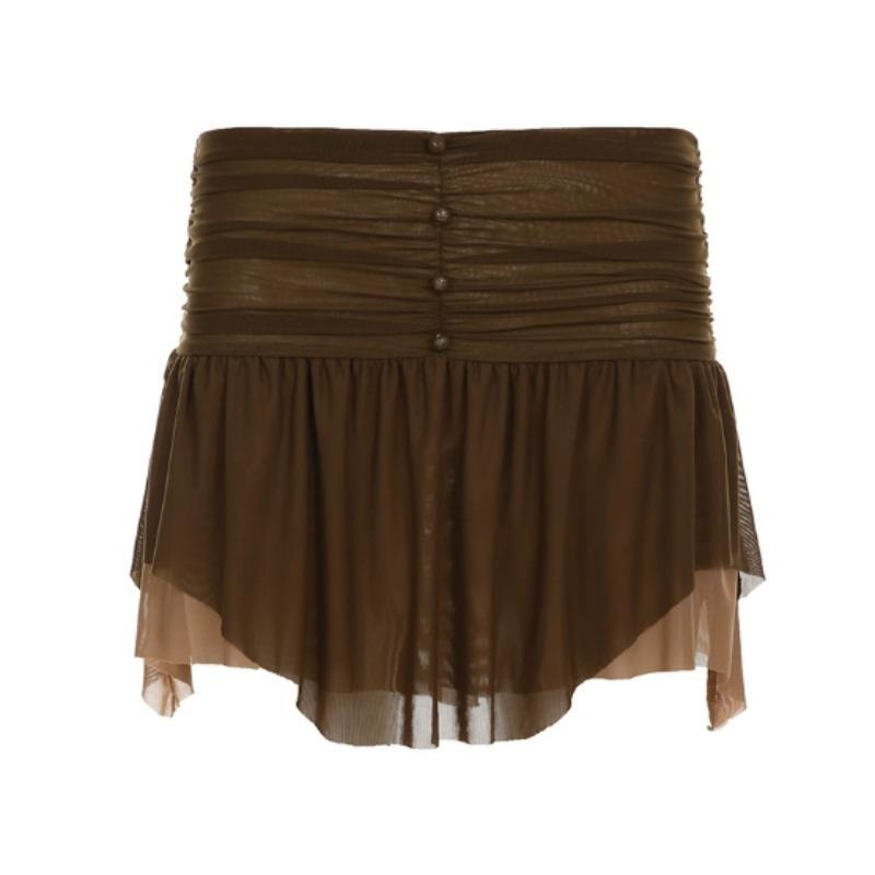 小众褶皱不规则设计感低腰纯色网纱裙跨境新款Y2K辣妹穿搭短裙潮