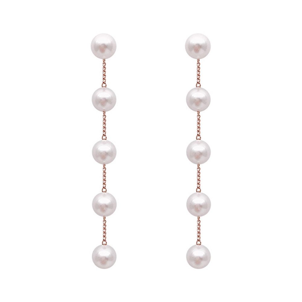 2pcs Pearl Drop Dangle Earring Gold Long Tassel Pearl Earrings Tiny Pearl Chain Earrings Vintage Earrings Jewelry for Women (Gold)