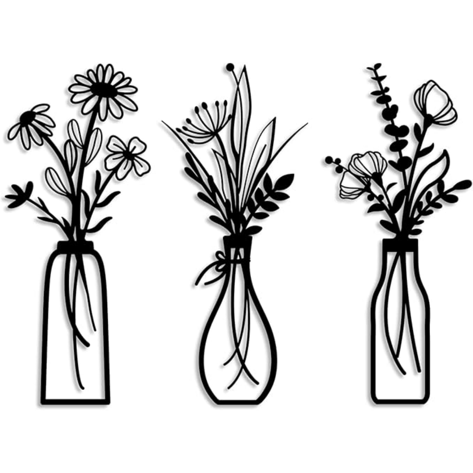 Pigort 3 Pieces Metal Flowers Wall Arts - Rustic Farmhouse Decor Beige Minimalist Flower Wall Decors for Living room Bathroom Bedroom Dining Gifts