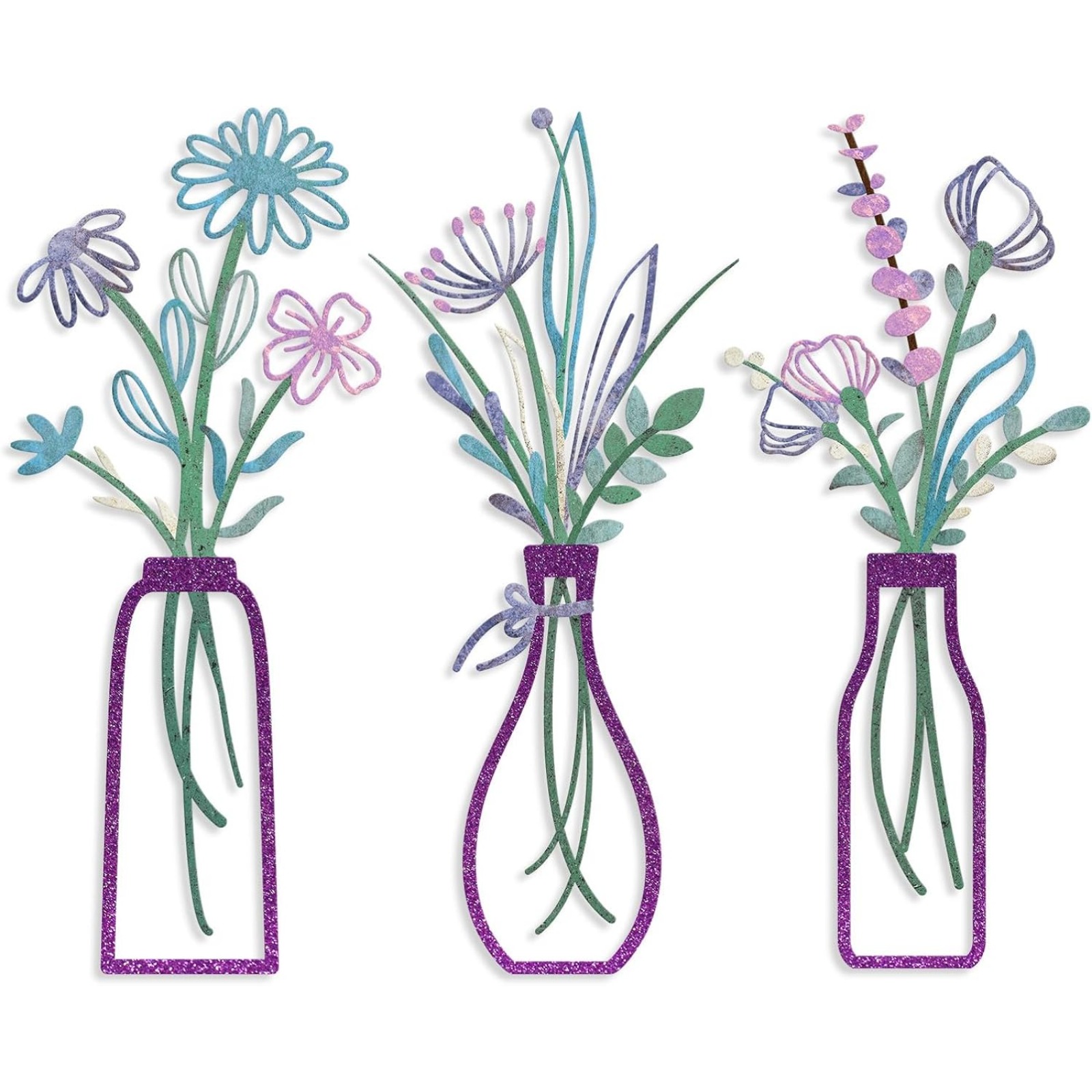 三件套金属花朵墙壁装饰花卉黑花瓶极简艺术壁饰客厅浴室家居卧室