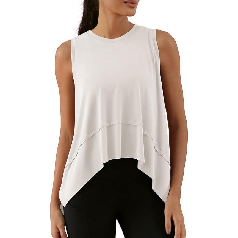 无袖圆领不规则上衣运动T恤拼接宽松休闲瑜伽背心女