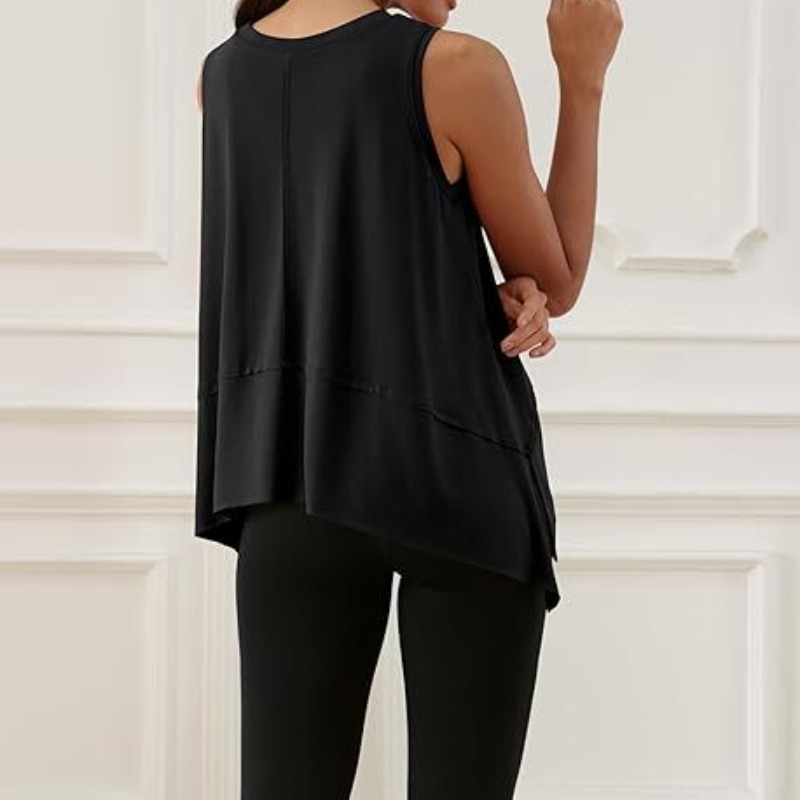 Women's Yoga Tank Top Asymmetrical Sleeveless Tee Solid Color Sports Vest Breathable Workout Top Loose Fit Casual Wear