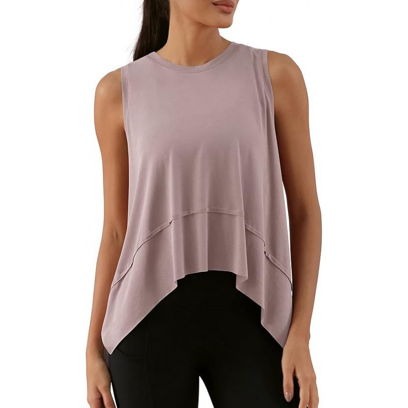 Women's Yoga Tank Top Asymmetrical Sleeveless Tee Solid Color Sports Vest Breathable Workout Top Loose Fit Casual Wear
