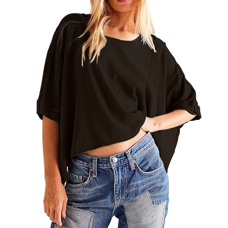 Women's Basic T-Shirt Round Neck Short Sleeve Top Loose Fit Casual Tee Solid Color Everyday Shirt Comfortable Cotton Blouse