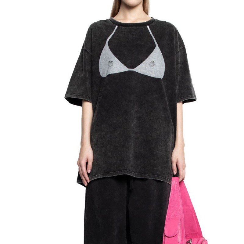 女装比基尼印花短袖T恤女夏季纯棉落肩宽松ins风小众设计上衣