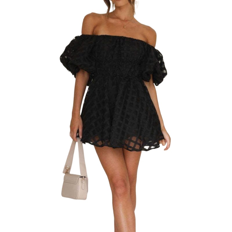 欧美女装热卖夏季新款性感高腰一字肩时尚短款连衣裙女