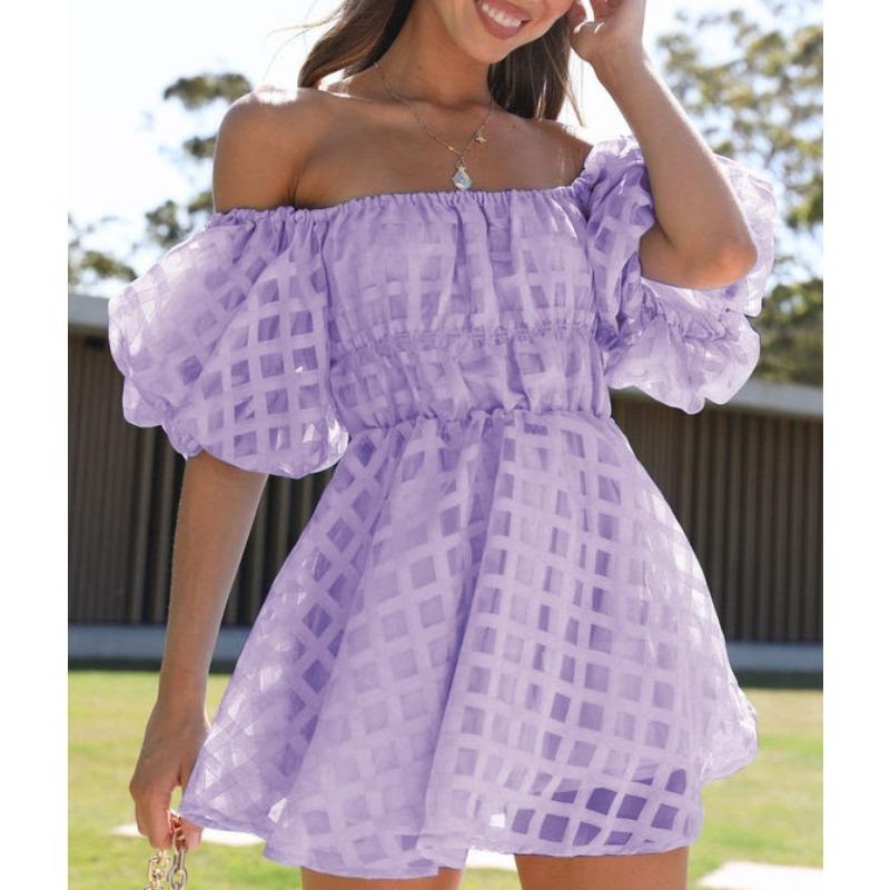 欧美女装热卖夏季新款性感高腰一字肩时尚短款连衣裙女