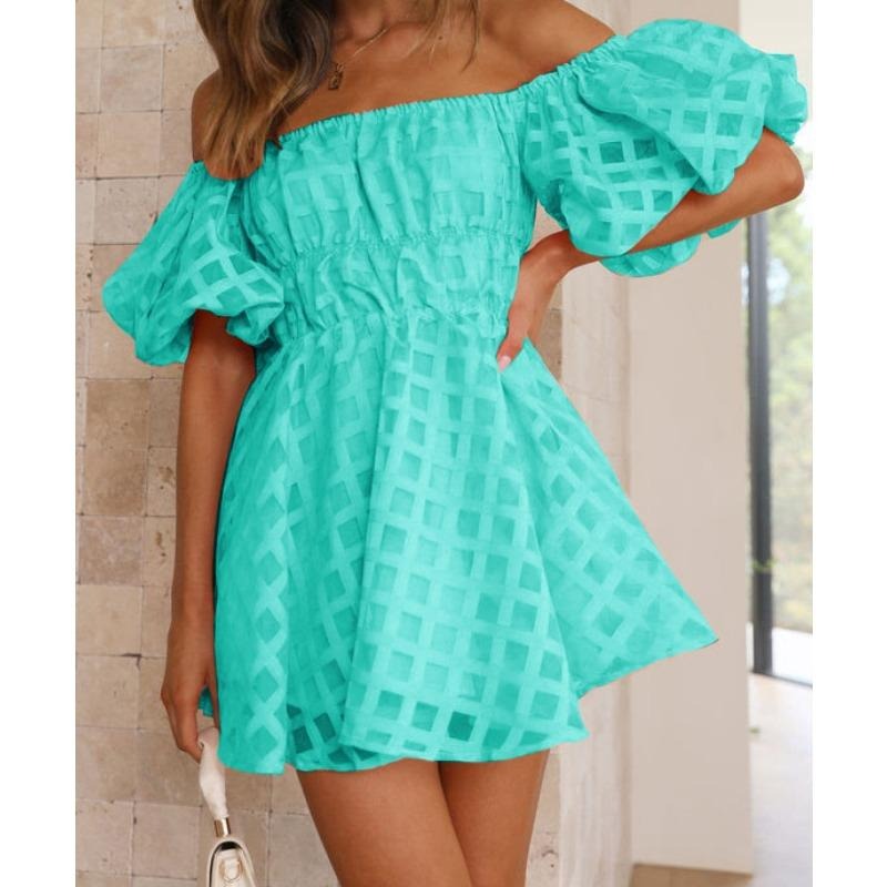 欧美女装热卖夏季新款性感高腰一字肩时尚短款连衣裙女