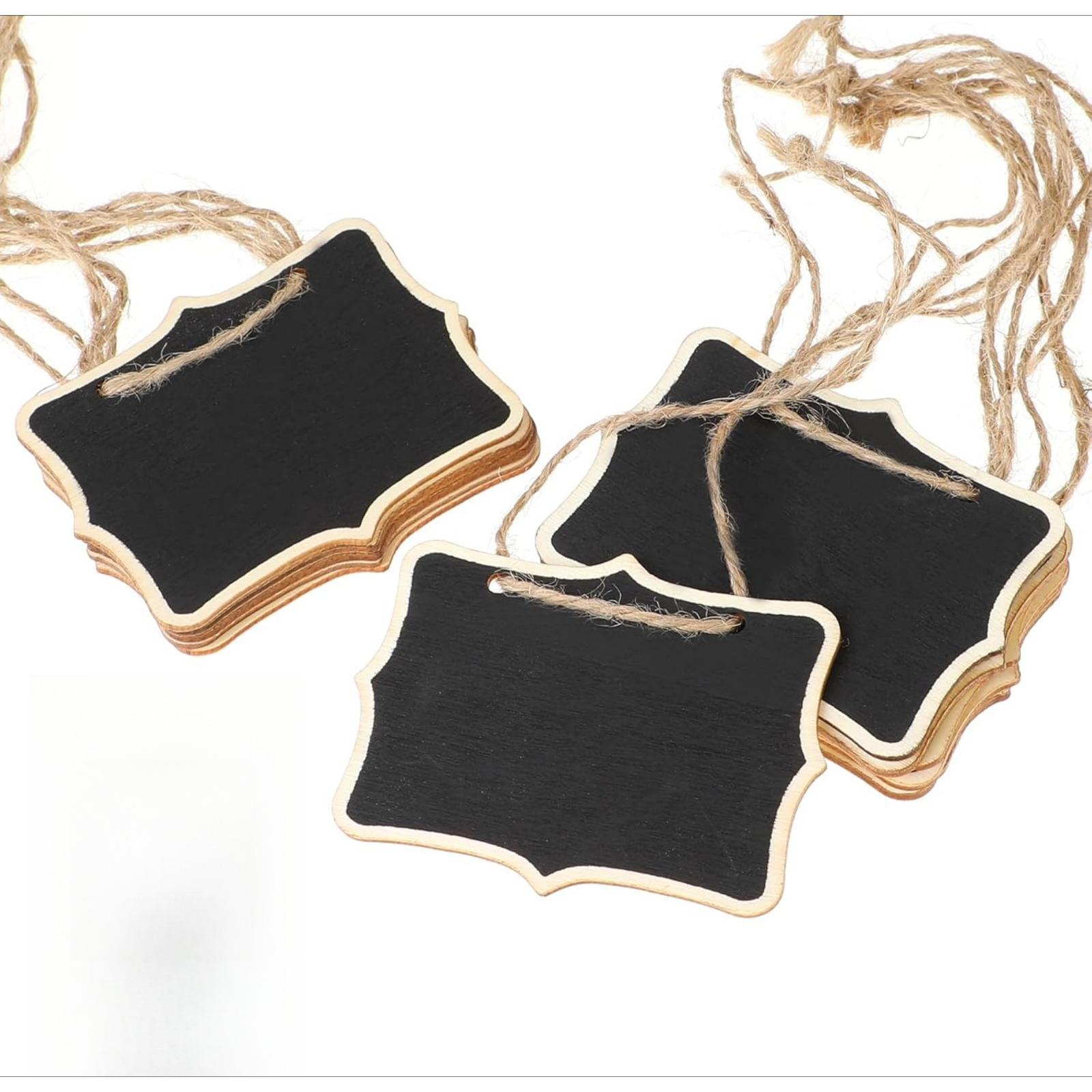 Mini Wooden Chalkboard Signs - 24 Pack Small Hanging Blackboard Labels for Party Buffet Food Name Tags