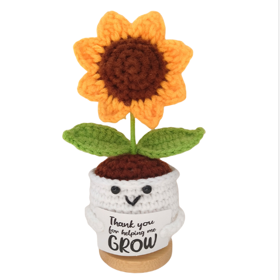 钩织向日葵盆栽摆件成品手工针织玫瑰花装饰品玩偶跨境热卖便便