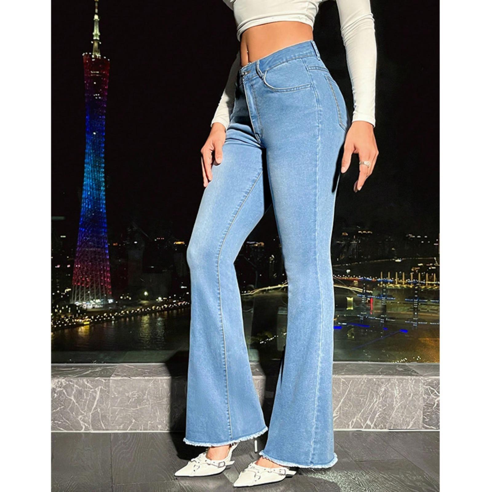 Flare Jeans for Women Raw Hem Bootcut Bell Bottom Jeans High Waisted Stretch Slimming Bell Bottoms Jeans