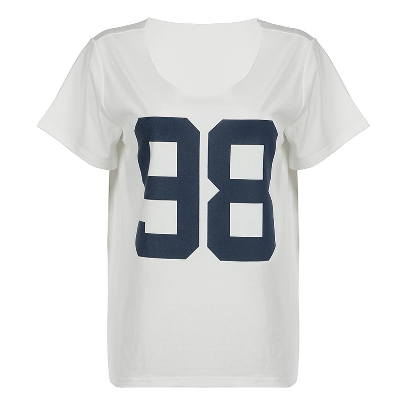 宽松休闲风数字印花半袖T恤夏季时尚新款欧美个性女装上衣