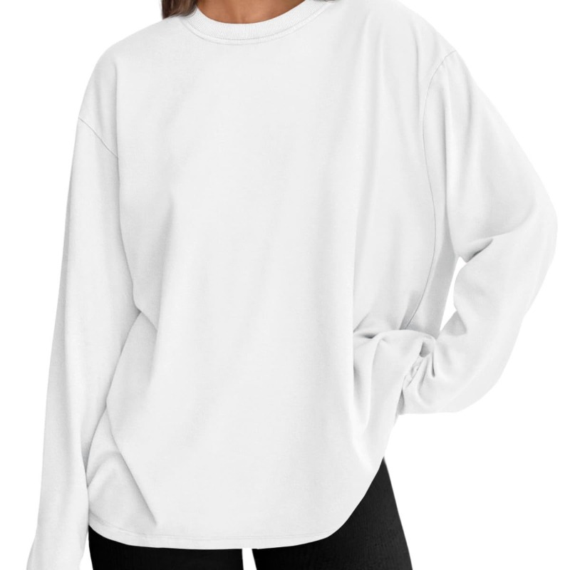 Women's Long Sleeve T-Shirt Oversized Round Neck Top Casual Loose Fit Blouse Solid Color Basic Tee Comfortable Everyday Wear