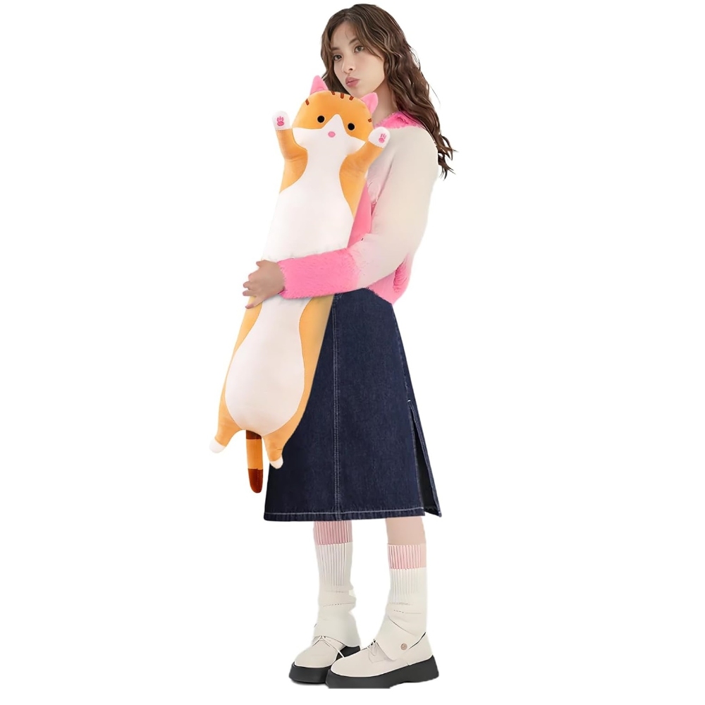 Lovely Plush Cat Doll Cute Cartoon Soft Stuffed Kitten Pillow Long Throw Sleeping Toy Gift for Kids Girlfriend Multiple Size 