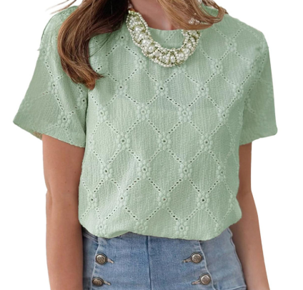 仿刺绣花朵提花上衣