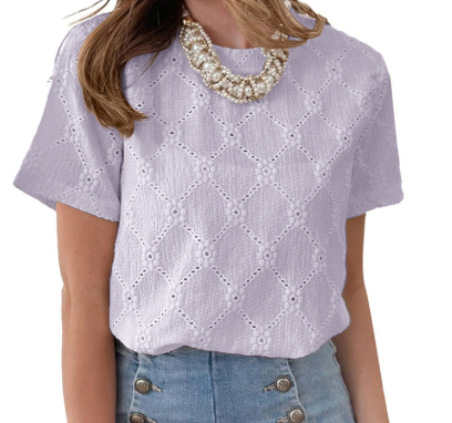 仿刺绣花朵提花上衣