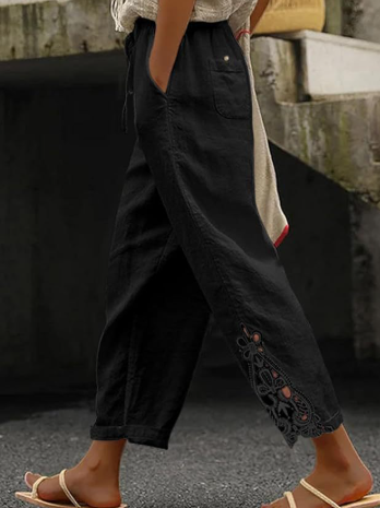 高腰抽绳口袋钉扣九分裤