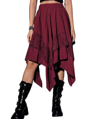 Halloween Lace Skirt - New Gothic Asymmetrical Pointed-Toe Skirt With Double-Layer Design And Dark High-Waisted Puffy Skirt