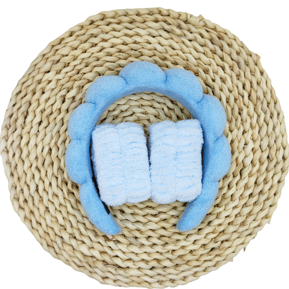 Headbands for Washing Face Wristband Set Sponge Makeup Skincare Headband Wrist Towels Bubble Soft Terry Towel Cloth Hairband for Women Puffy Headwear Non Slip Thick Thin Hair Headwear 