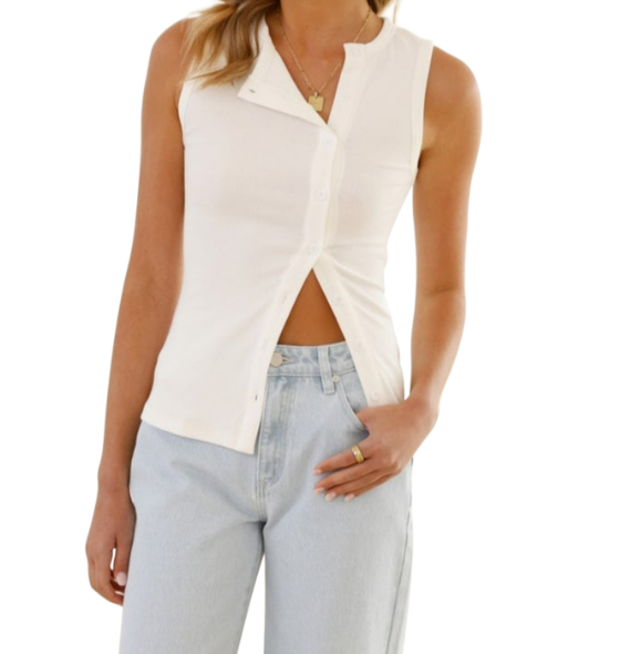 女扣背心背心罗纹夏季背心修身适合开放的前无袖作物衬衫