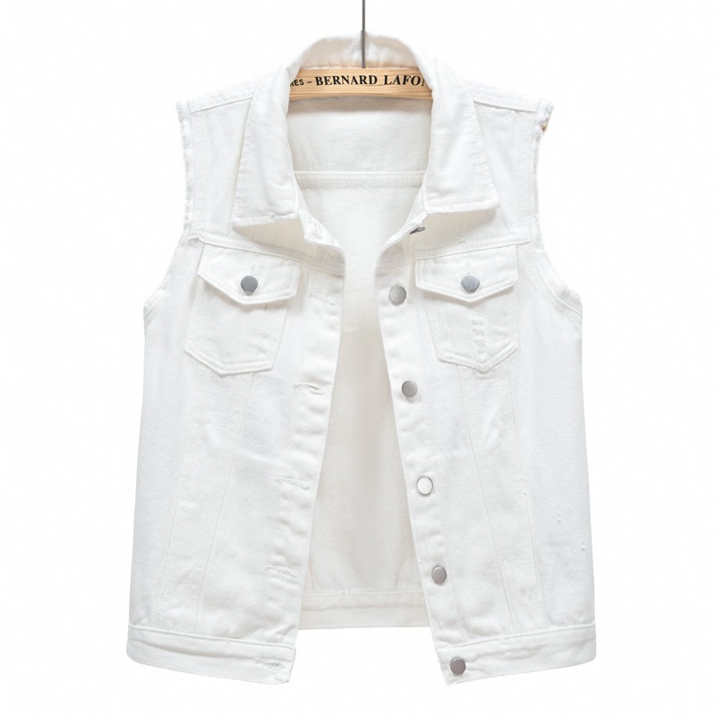 Women's Denim Vest Distressed Sleeveless Jacket Raw Edge Waistcoat Edgy Streetwear Casual Layering Top