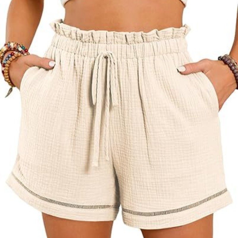 高腰系带宽松阔腿短裤女