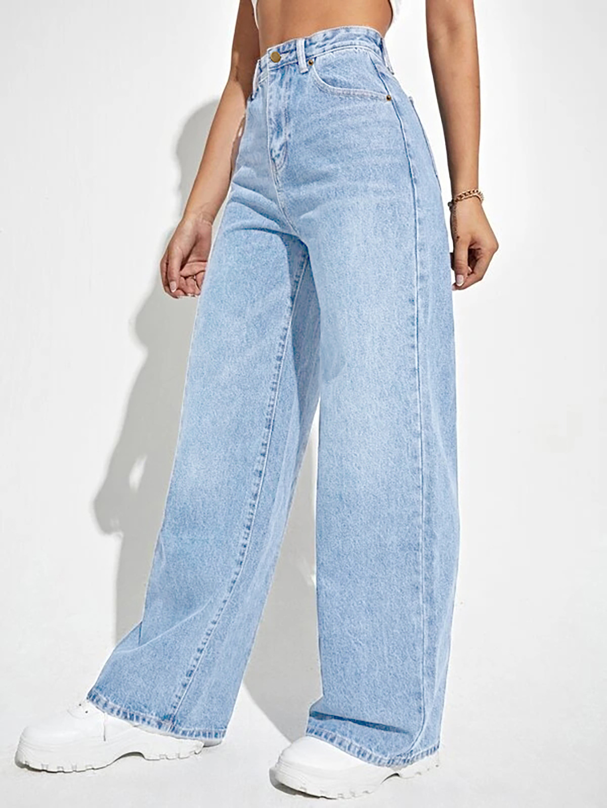 Women's High Waisted Wide Leg Loose Microelastic Boyfried Denim Pants