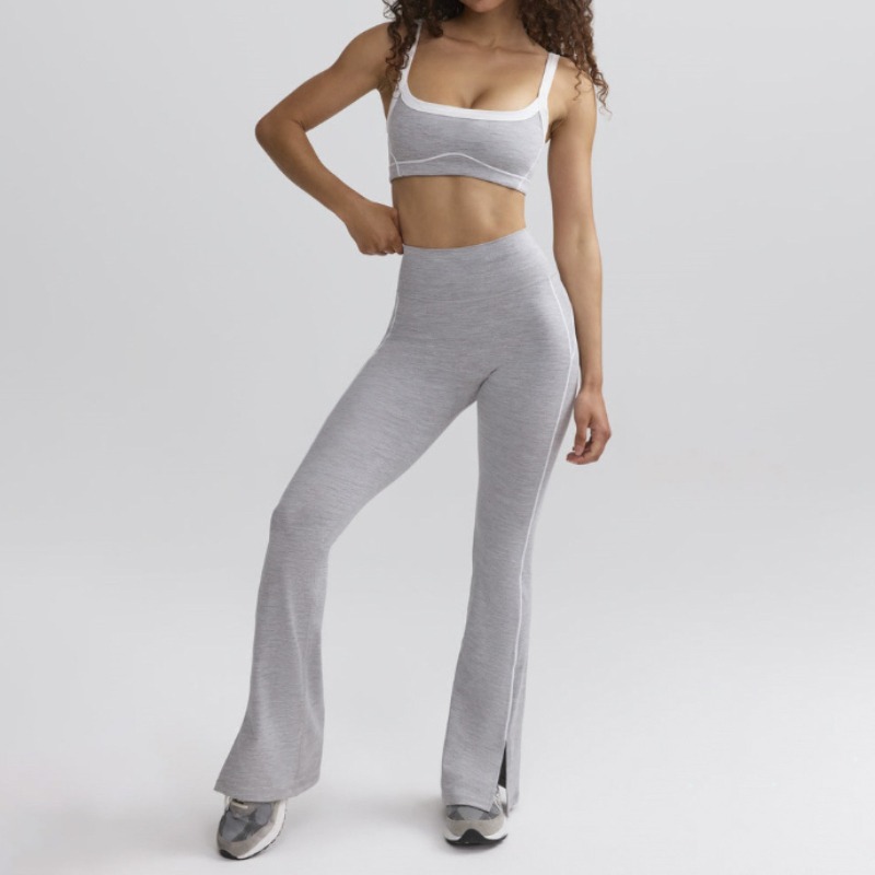 裸感高弹力运动撞色文胸吊带提臀健身喇叭长裤瑜伽运动套装
