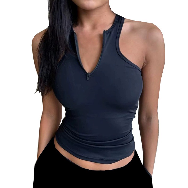 运动健身背心女含胸垫高弹速干拉链瑜伽跑步训练上衣