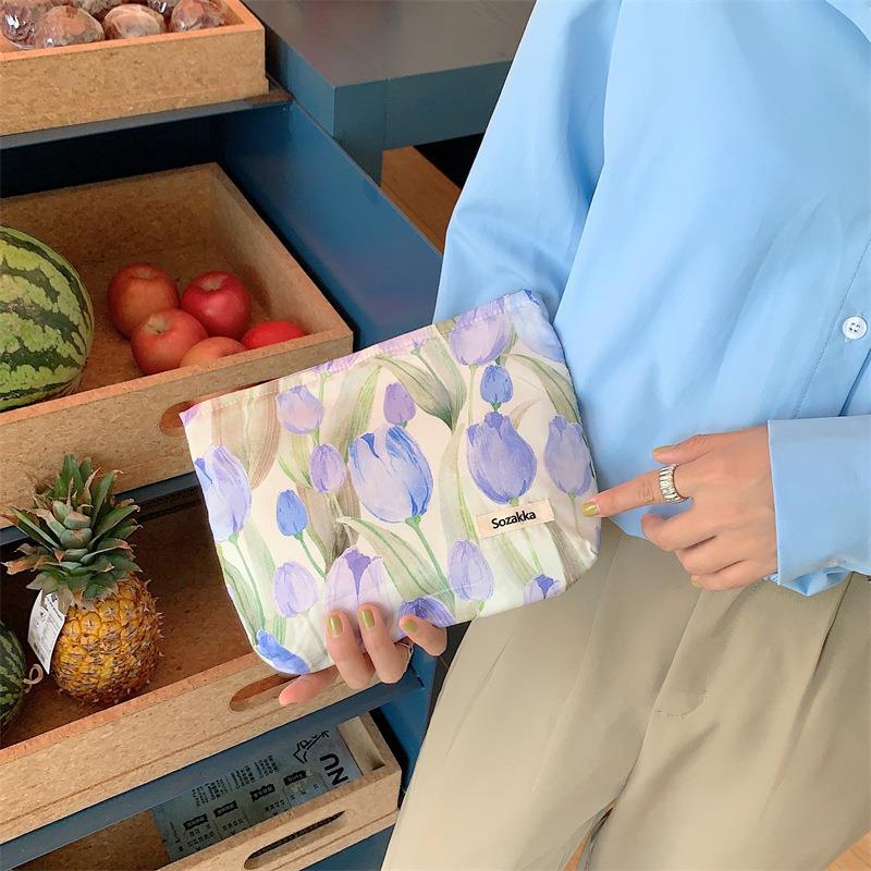 文艺清新碎花棉布化妆包日系手拿包便携杂物收纳袋口红包