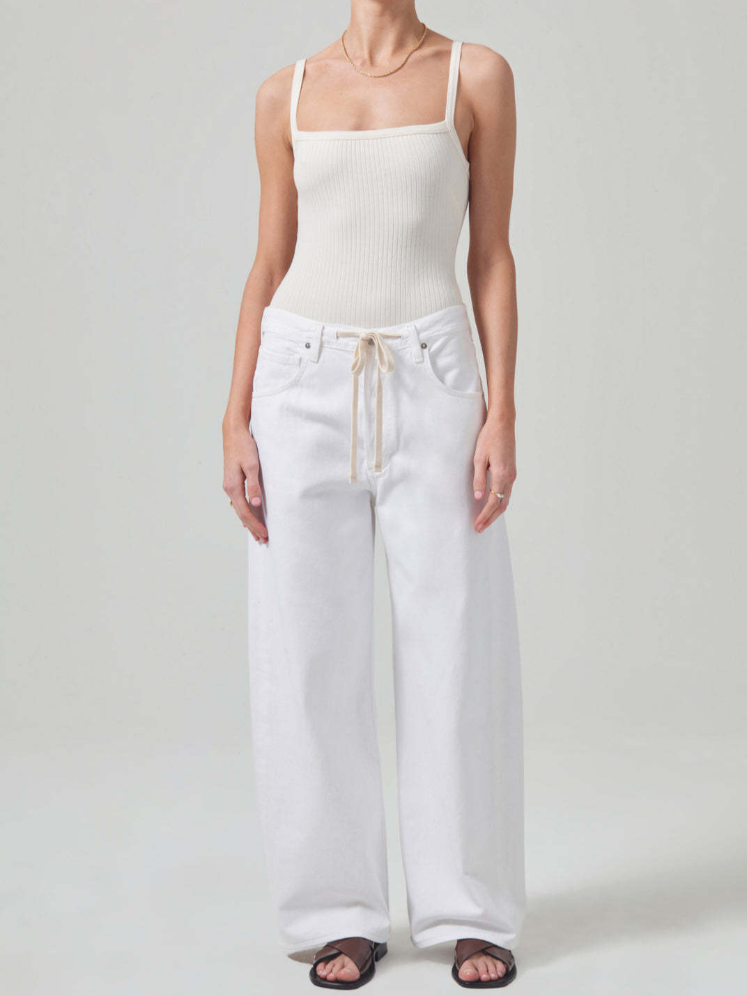 女宽腿高腰牛仔裤男友系带领带腰长裤宽松的千年虫牛仔裤