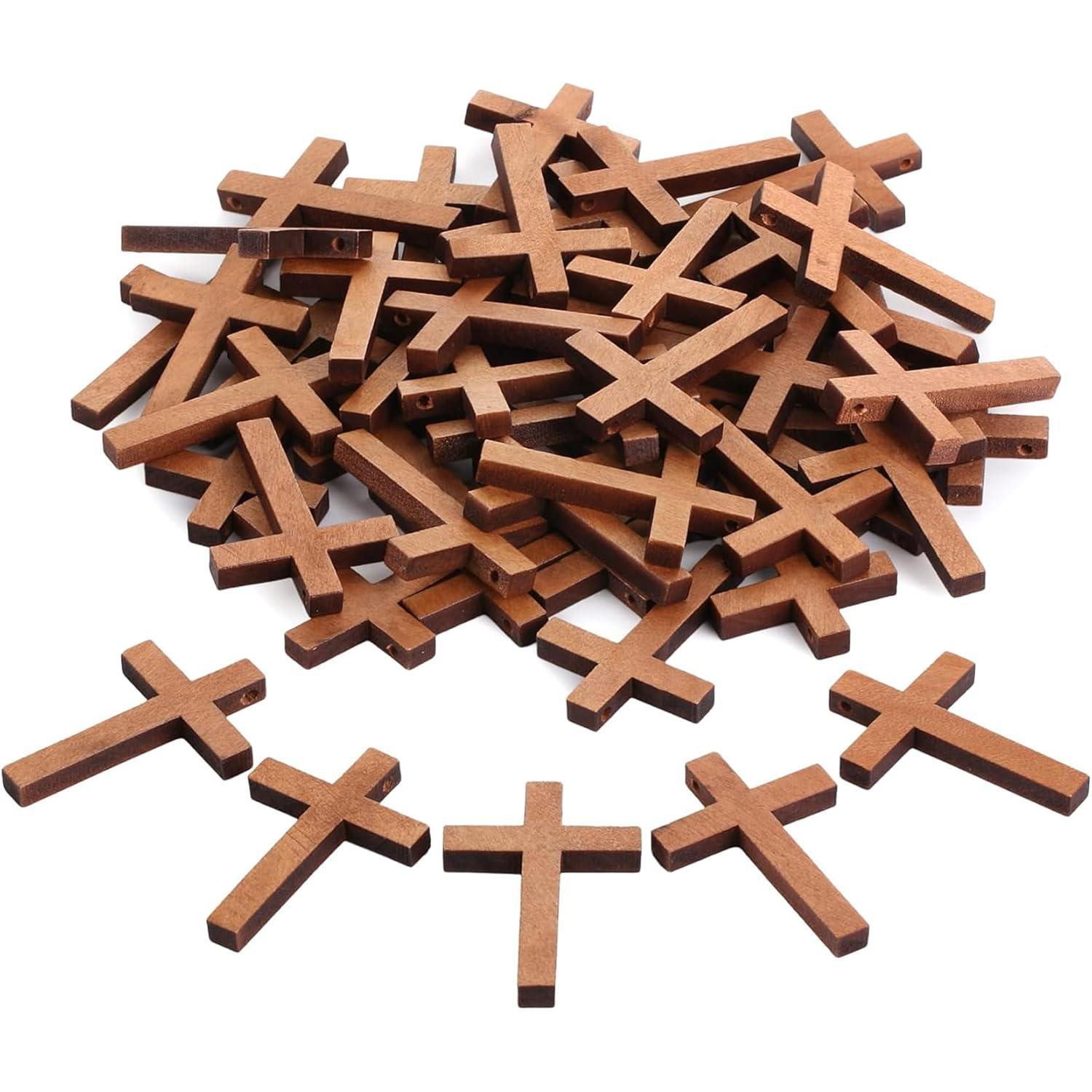 木头十字架吊坠项链实木带孔4*3Cm棕色木制工艺品