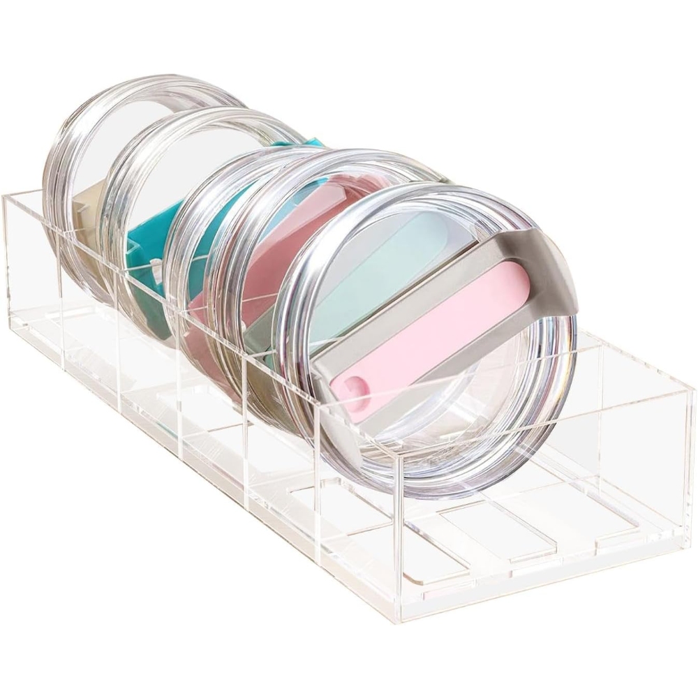 Acrylic Tumbler Lid Organizer for Stanley Cup Accessories, Cabinet Pantry Kitchen Organizers and Storage Bins for Stanley 40 oz Tumbler with Handle/Yeti Tumbler Lid/Simple Modern Lids Gifts