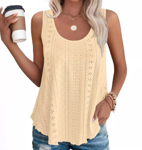 圆领宽松无袖T恤上衣