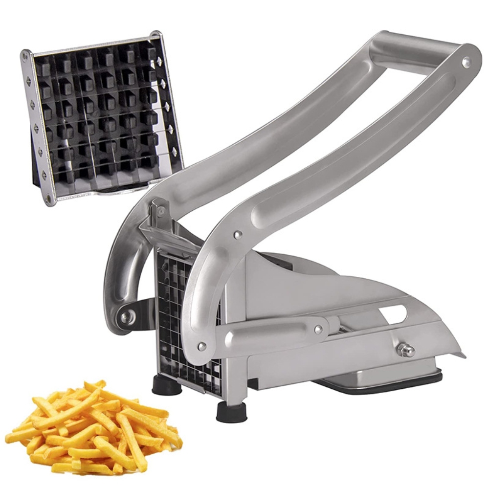 French Fry Cutter Professional Stainless Steel Potato Cutter, Perfect French Fries Cutting, With Interchangeable 2 Blades Easy to Use and Clean