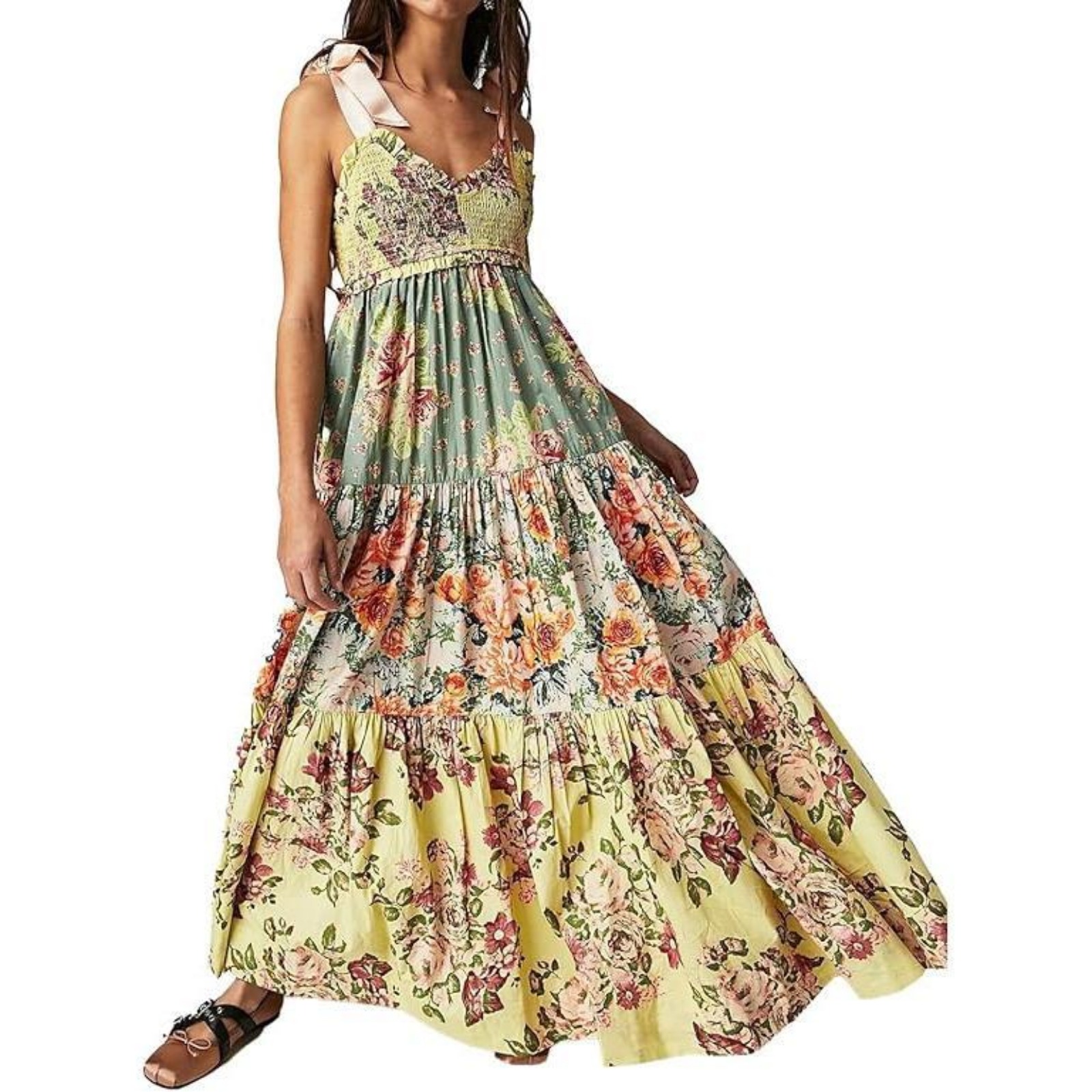 夏季新款抹胸露背吊带裙复古印花长裙子跨境外贸亚马逊款爆女