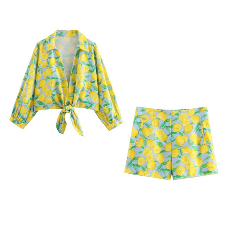 Women's Linen Shorts Set Printed Matching Outfit Breathable Summer Wear Casual Two-Piece Set Vacation Lounge Wear