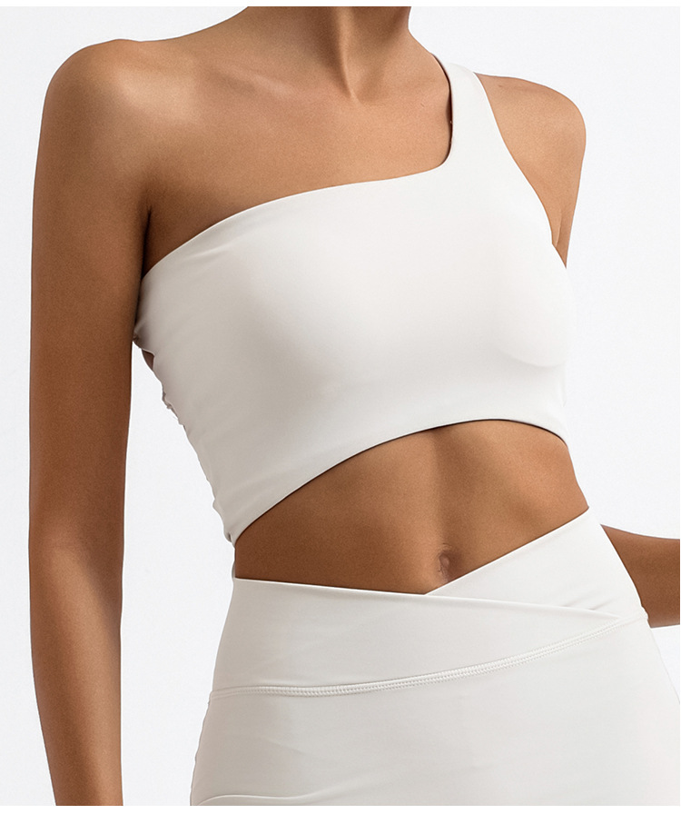 瑜伽背心不规则单肩美背系带裸感含胸垫运动健身上衣